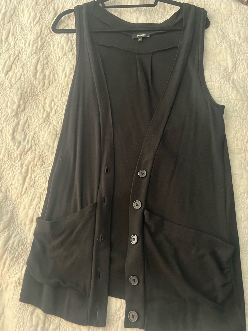 Express Black Sleeveless Button-Front Vest with Pockets